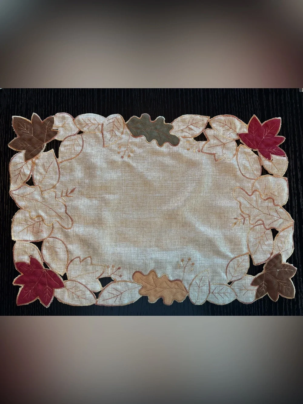 Matching Embroidered Autumn Leaf Cloth Napkins and Placemats - Set of 4 pairs
